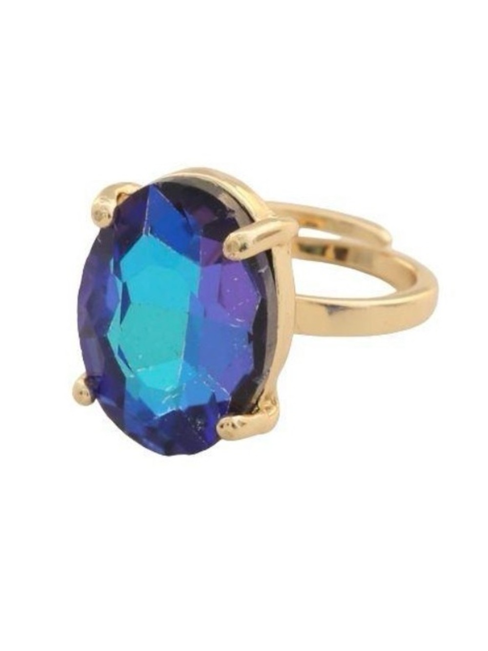 Gold-Plated Adjustable Ring with Blue-Violet Oval Stone